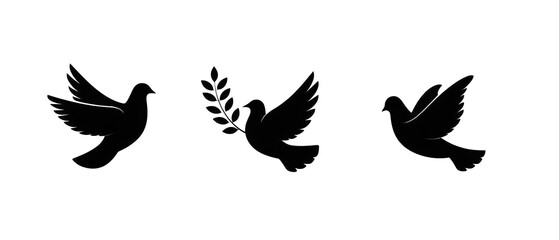 Three doves in flight, symbolizing peace, against a simple black backdrop, ideal for tranquility themes