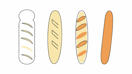 Cartoon Baguettes Four Styles of Bread