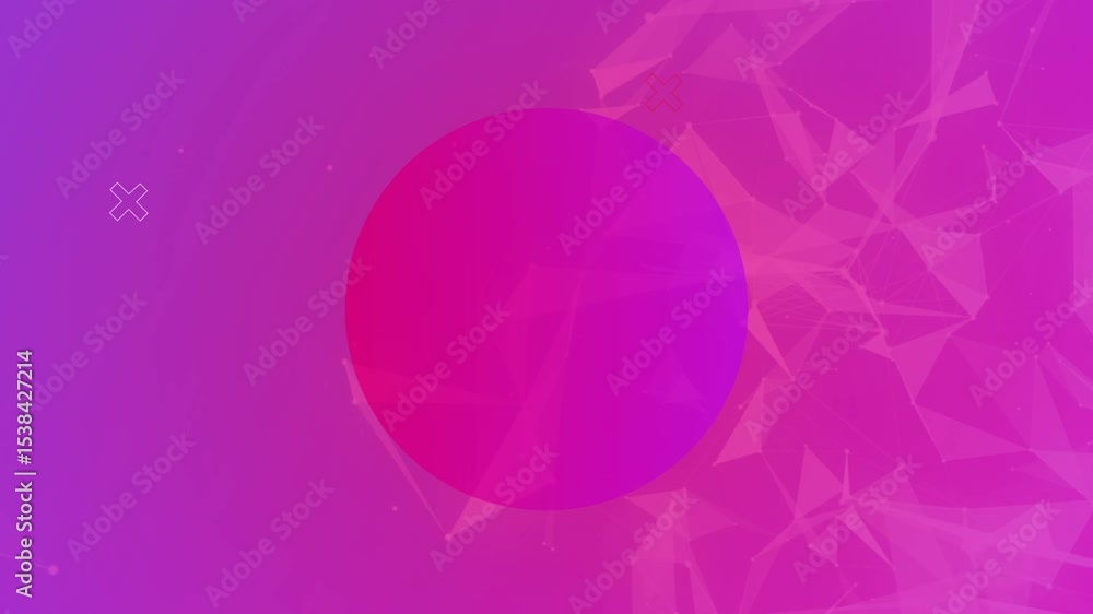 Poster filling gradient backdrop, red-to-purple circle morphing, pulsing and fading on mesh display