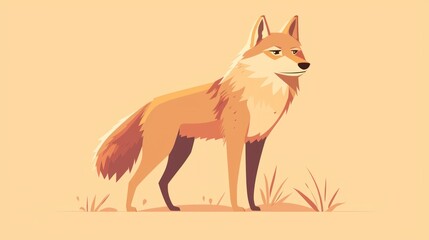 Obraz premium Cartoon wolf illustration, standing, desert background, stock photo