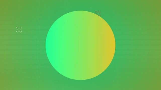 Starting gradient shape morphing half-circle into circle on gradient backdrop, with colored shapes