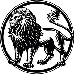 Woodcut Style Lion Illustration – Black and White Lion Vector Art