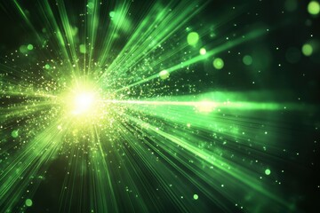 Fototapeta premium Dynamic abstract green light burst radiating from a central point creating a vivid display of energy and motion in a vibrant space