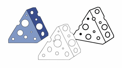 Cheese Wedge Illustration - Color and Outline Versions