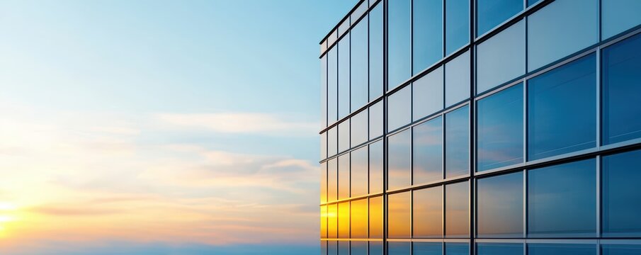 Sunset reflection on modern building glass urban city photography