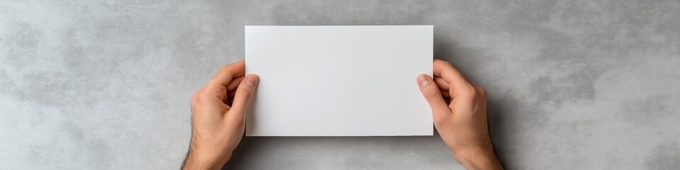 A person holds a blank piece of paper. The paper is white and has no writing on it. The person is holding the paper in their hands, and the image has a simple and straightforward concept
