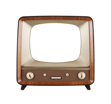 Vintage blank TV isolated on transparent background, png file