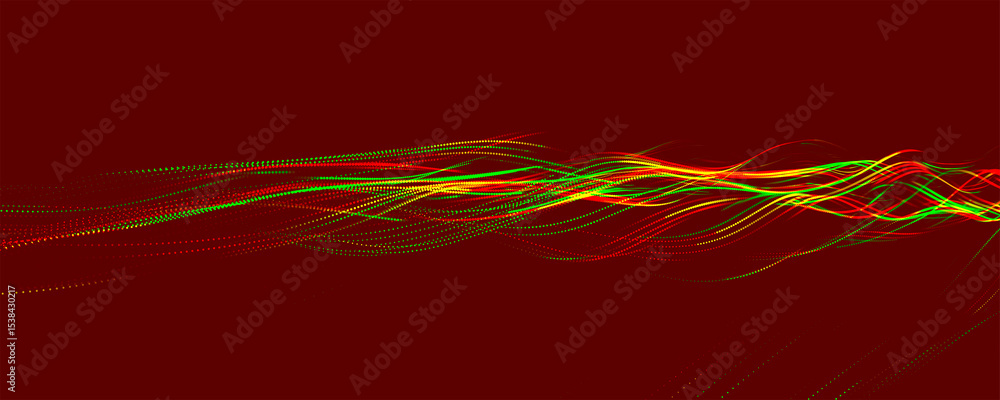Aufkleber multicolored wave of glowing dots. futuristic dot wave of bright particles, on dark background. inte