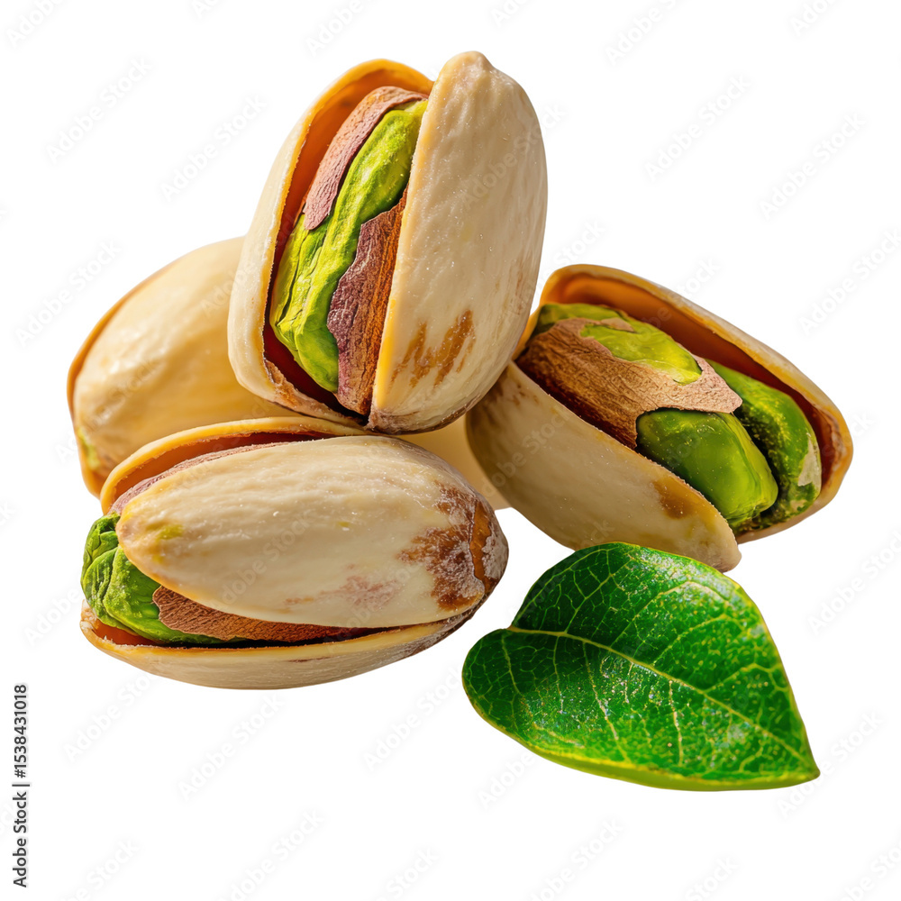 Poster fresh and delicious pistachio nuts with shells and green kernels for healthy snacking and culinary u