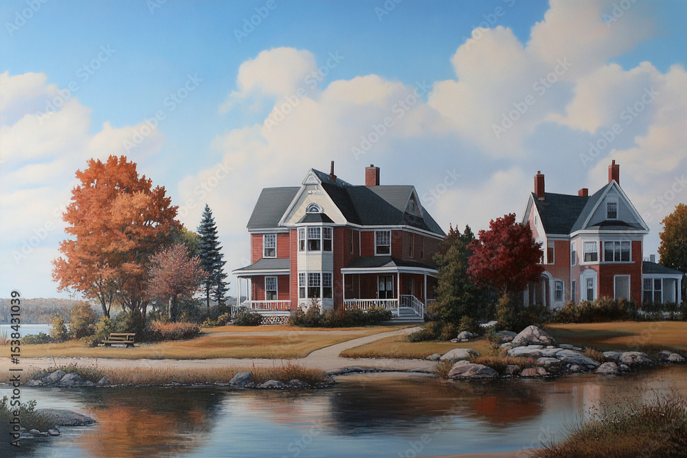 Poster watermill by a swift stream in a peaceful natural setting