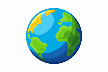 Cartoon Earth Globe Illustration with Continents and Oceans on White Background