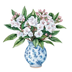 watercolor vector of A Mountain Laurel In A Vase, isolated on a white background.
