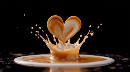 Coffee and Milk Creating a Heart Shape Splash