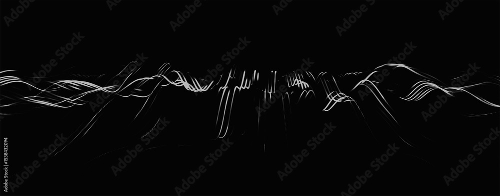 Aufkleber abstract background with dynamic black and white wave. futuristic dotted wave of bright particles on