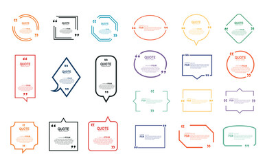 Quote box frame, big set. Texting quote boxes. Blank template quote text info design boxes quotation bubble blog quotes symbols. Creative vector banner illustration. Vector brushes background