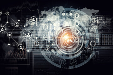 Global Digital Network Interface with Financial and Technological Elements for Business and Tech Presentations