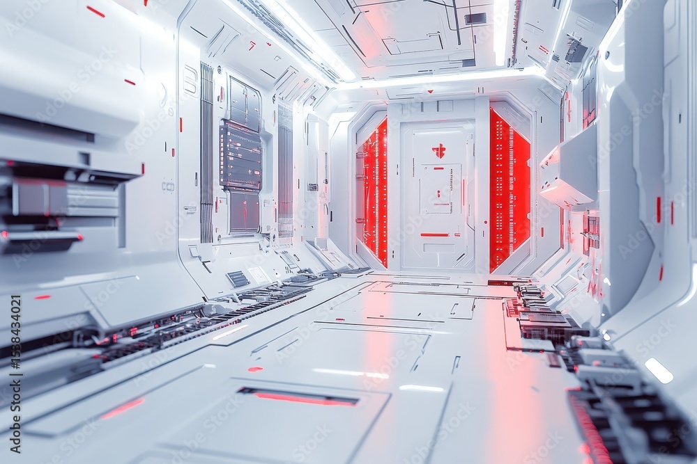 Poster innovative server room design featuring advanced data center technology and illuminated network comp