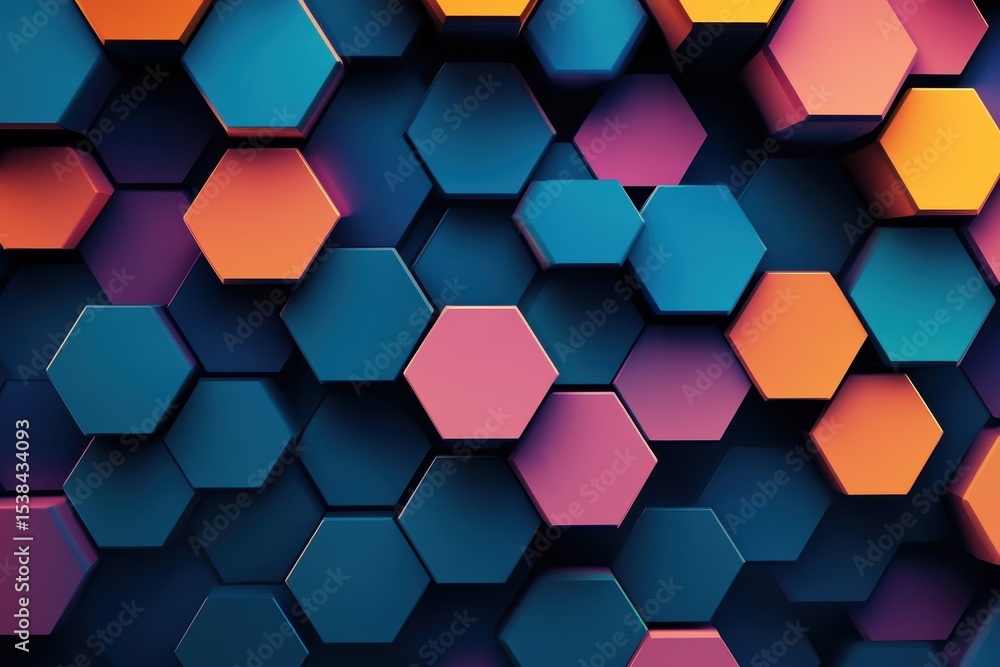 Poster colorful hexagon background design featuring vibrant geometric shapes creating an abstract visual ex