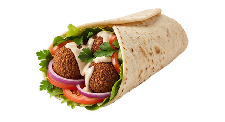Falafel Wrap Ready to Eat with Fresh Vegetables and Sauce