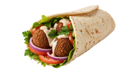 Falafel Wrap Ready to Eat with Fresh Vegetables and Sauce