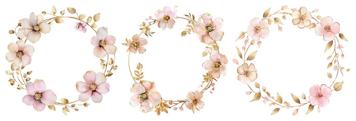 Fototapeta premium PNG Elegant floral wreath designs, element set on transparent background