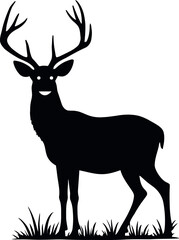 Deer silhouette in grass isolated on white background