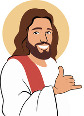 jesus smiling with shaka gesture