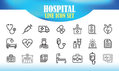 Minimalist Hospital Line Icon Set in Black on White &ndash; Editable Medical Vector Symbols