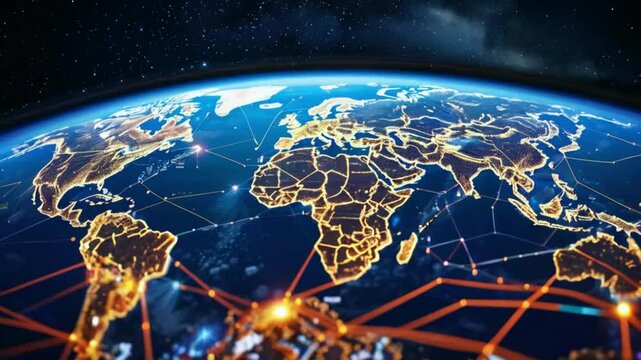 Perspectives on the global network view from space. showing the sharing of data and information around the world.