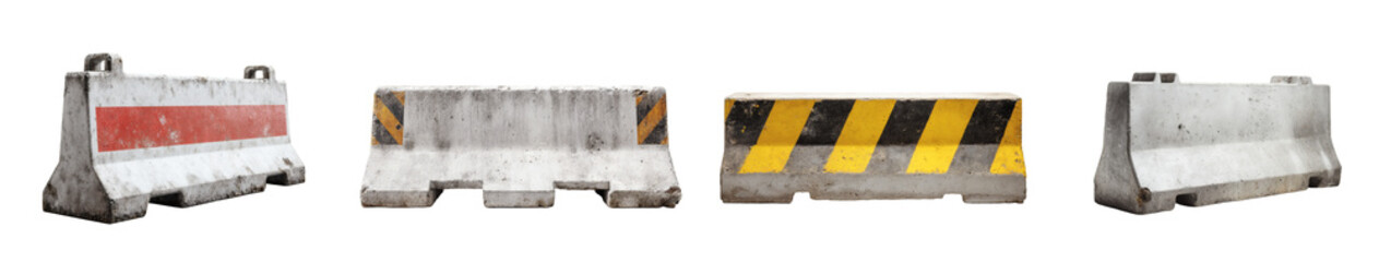 Durable Concrete Road Barrier PNG set with Transparent Background