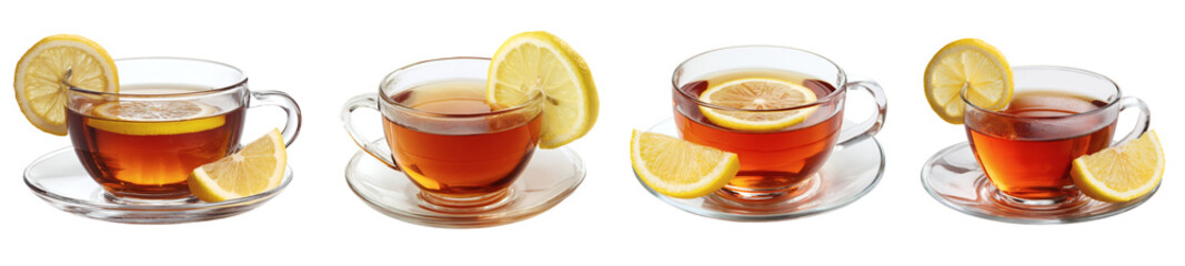 Elegant Tea Cup PNG set with Lemon Slice and transparent background A Refreshing Beverage Composition