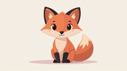 Obraz premium Cute cartoon fox sitting; children's illustration