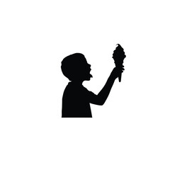 boy licking ice cream cone silhouette on white background