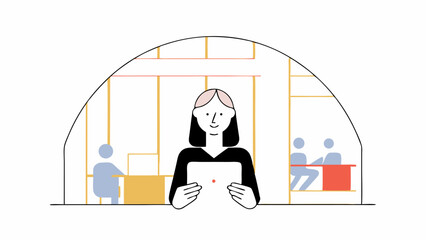 Woman Working on Tablet in Modern Office