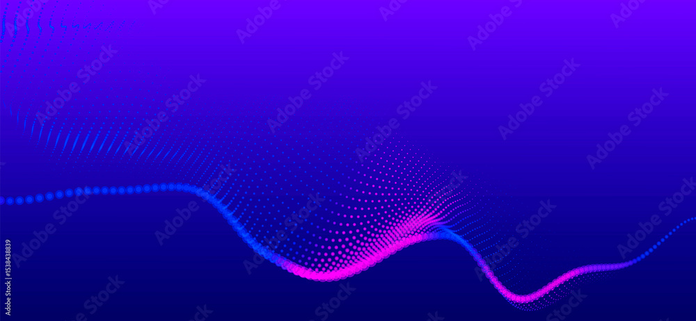 Poster abstract background with dynamic color wave. futuristic dotted wave of bright particles. colorful ba