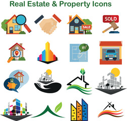 Investment and real estate management icons for corporate use
