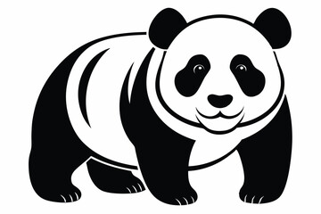 A cute panda walks with a slight smile, featuring a simple black and white design