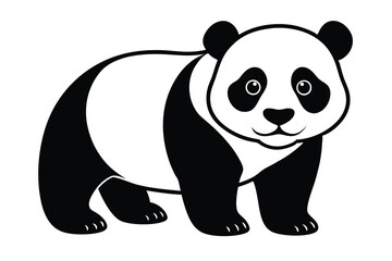 Cartoon panda standing with cheerful expression has a black and white coat in isolation