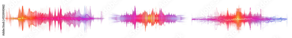 Poster png vibrant audio waveform visualization, element set on transparent background