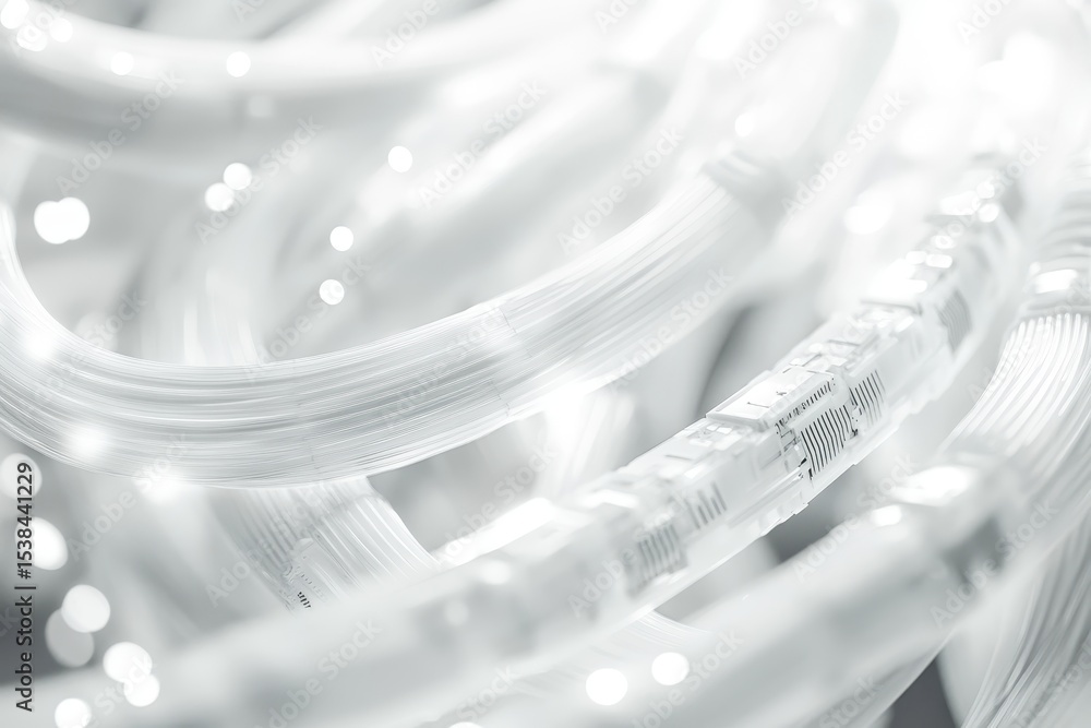 Poster futuristic data center featuring advanced network hub with intricate network of bright white cables 
