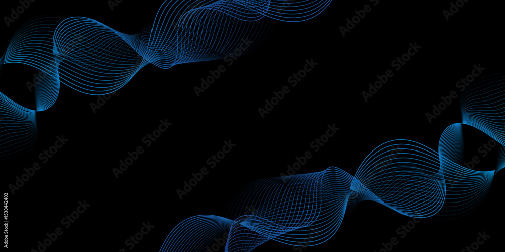 Poster abstract black background with blue line. modern template abstract design flowing particles digital 