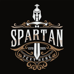 Spartan vector logo, spartan sword and helmet, vintage style, Vector Illustration design