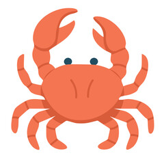 Cute cartoon crab in flat style with claws. Vector marine illustration for ocean or summer themes.