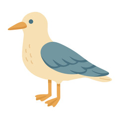 Cartoon seagull bird in flat marine style. Vector illustration with soft colors for summer design.