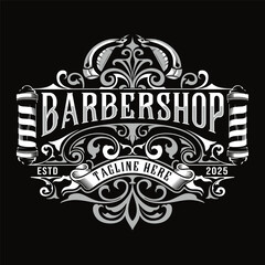 barbershop Vector logo design with decorative ornament frame vintage style