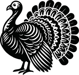 Silhouette turkey bird isolated vector art on white background
