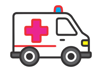 White Ambulance Clipart with Red Cross and Blue Light