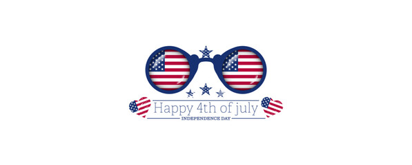 Abstract 3d eyeglasses usa flag, round american flag sunglasses, independence day text vector illustration. Usa freedom flag glasses to use for 4th july independence day, memorial day projects. 
