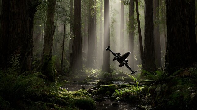 X Wing flight over Endor forest