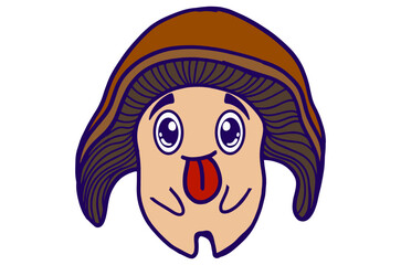 Mascot Cartoon Mushroom Decals with Expression of Mockery by Sticking Out Tongue Cartoon Mushroom Decals